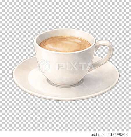 コーヒー 水彩イラスト カフェラテのカップ素材 ナチュラルでやさしいカフェデザイン 138499803