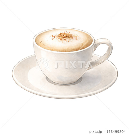 コーヒー 水彩イラスト カプチーノのカップ素材 ナチュラルでやさしいカフェデザイン 138499804