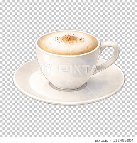コーヒー 水彩イラスト カプチーノのカップ素材 ナチュラルでやさしいカフェデザイン 138499804