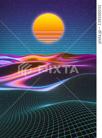 Cyber punk styled landscape illustration. 138500032