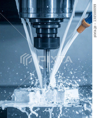 Precision meets power as streams of coolant spray dramatically from the high-speed mil 138500099