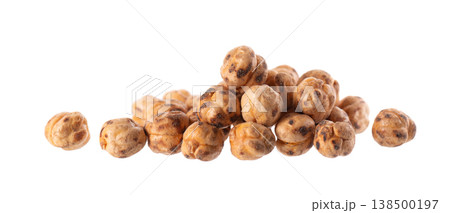 Roasted chickpea isolated on white background. Handful of crunchy roasted chickpeas snack. Clipping path. Roasted chickpea isolated on white background. Handful of crunchy roasted chickpeas snack. Clipping path. 138500197