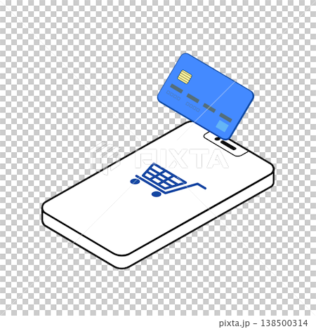 智慧型手機購物車圖示：線上購物和行動支付的等距插圖。 138500314