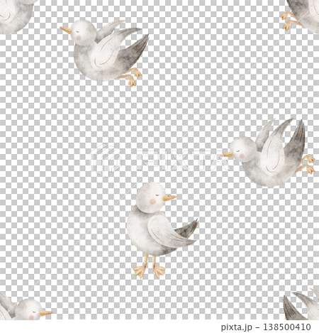 Pattern seabirds seagulls flying. Watercolor illustrations birds hand-drawn in nautical children's cute style. Isolated background for fabric design clothing textiles nursery wallpaper postcards Pattern seabirds seagulls flying. Watercolor illustrations birds hand-drawn in nautical children's cute style. Isolated background for fabric design clothing textiles nursery wallpaper postcards 138500410