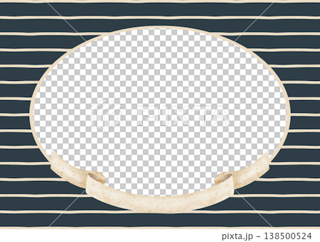 Frame ribbon banner, beige stripes. Hand-drawn watercolor illustration in nautical retro children's style. Template on blue background lines for design travelling marine postcards greeting invitations Frame ribbon banner, beige stripes. Hand-drawn watercolor illustration in nautical retro children's style. Template on blue background lines for design travelling marine postcards greeting invitations 138500524