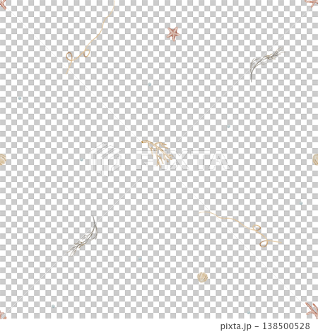 Pattern seaweed, starfish, corals. Watercolor illustration sea shell hand-drawn in nautical children's style. Endless summer print on isolated background for fabric textile packaging clothes wallpaper Pattern seaweed, starfish, corals. Watercolor illustration sea shell hand-drawn in nautical children's style. Endless summer print on isolated background for fabric textile packaging clothes wallpaper 138500528