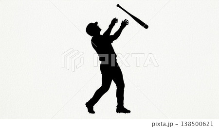 ホームランを打った後のバットフリップ 野球選手の確信歩きシルエット 138500621
