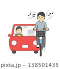 自転車の両耳イヤホン運転で後続車が困惑するイラスト 危険行為 違反 NG 迷惑 138501435