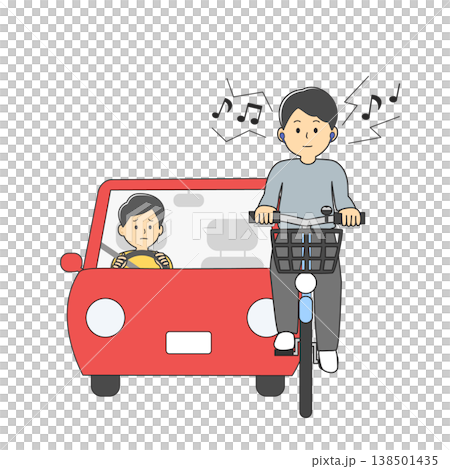 自転車の両耳イヤホン運転で後続車が困惑するイラスト 危険行為 違反 NG 迷惑 自転車の両耳イヤホン運転で後続車が困惑するイラスト 危険行為 違反 NG 迷惑 138501435
