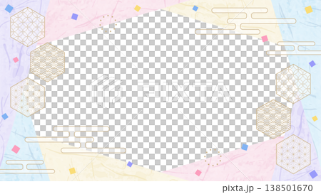 Japanese-style design frame, washi paper, confetti, Japanese pattern decoration, background, 16:9 size Japanese-style design frame, washi paper, confetti, Japanese pattern decoration, background, 16:9 size 138501670