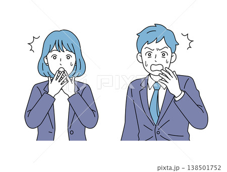 驚いた表情の男女ビジネスパーソンのベクターイラストセット 138501752