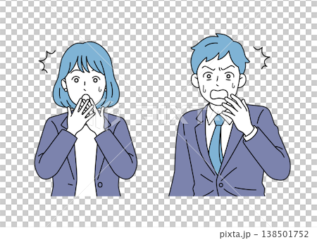 驚いた表情の男女ビジネスパーソンのベクターイラストセット 138501752