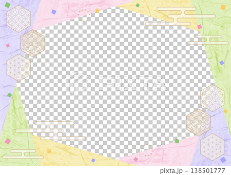 Japanese-style design frame, washi paper, confetti, Japanese pattern decoration, background Japanese-style design frame, washi paper, confetti, Japanese pattern decoration, background 138501777