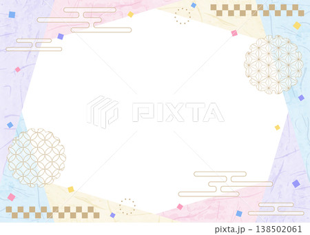 和風のデザインフレーム、和紙、紙吹雪、和柄のデコレーション、背景 138502061