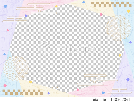 和風のデザインフレーム、和紙、紙吹雪、和柄のデコレーション、背景 138502061