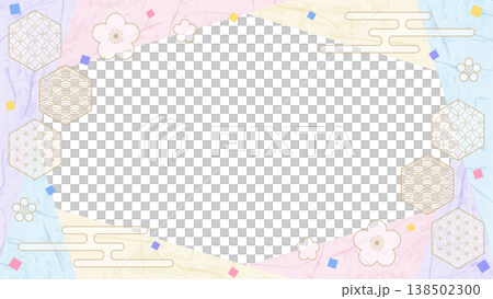 Japanese-style design frame, washi paper, confetti, Japanese pattern decoration, background, 16:9 size Japanese-style design frame, washi paper, confetti, Japanese pattern decoration, background, 16:9 size 138502300