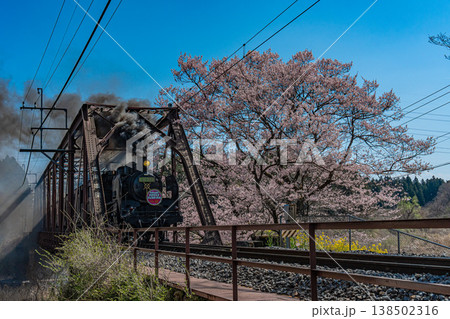 青空と桜とSL 春の日本の風景 青空と桜とSL 春の日本の風景 138502316