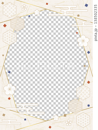Japanese-style design frame, washi paper, confetti, Japanese pattern decoration, background, portrait orientation 138502335