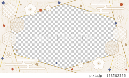Japanese-style design frame, washi paper, confetti, Japanese pattern decoration, background, 16:9 size 138502336