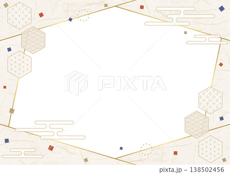 和風のデザインフレーム、和紙、紙吹雪、和柄のデコレーション、背景 138502456