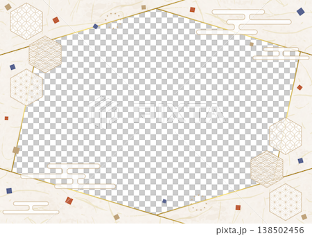 和風のデザインフレーム、和紙、紙吹雪、和柄のデコレーション、背景 138502456