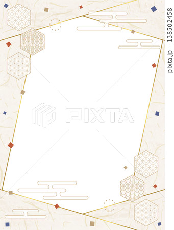 和風のデザインフレーム、和紙、紙吹雪、和柄のデコレーション、背景、縦向き 138502458