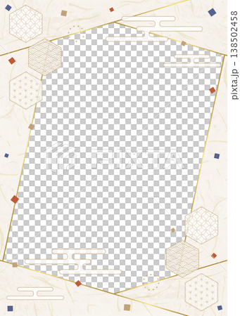 和風のデザインフレーム、和紙、紙吹雪、和柄のデコレーション、背景、縦向き 138502458