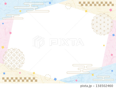 和風のデザインフレーム、和紙、紙吹雪、和柄のデコレーション、背景 138502460