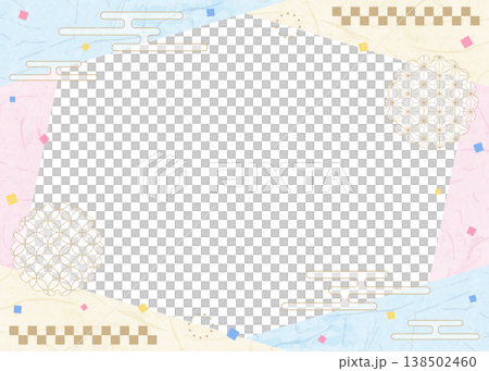 和風のデザインフレーム、和紙、紙吹雪、和柄のデコレーション、背景 138502460