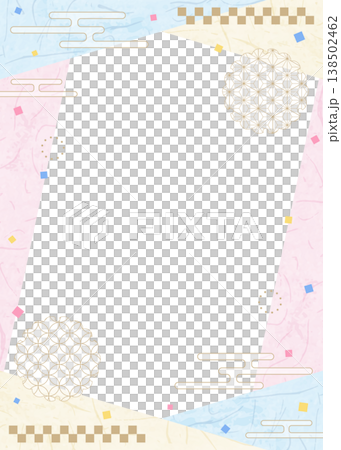 和風のデザインフレーム、和紙、紙吹雪、和柄のデコレーション、背景、縦向き 138502462