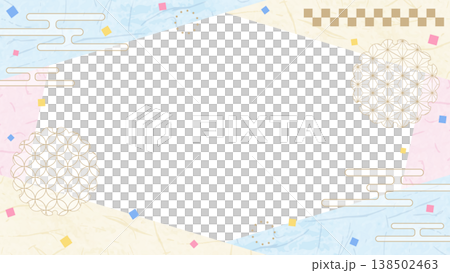 日式設計相框，和紙，彩紙屑，日式圖案裝飾，背景，16:9 尺寸 138502463