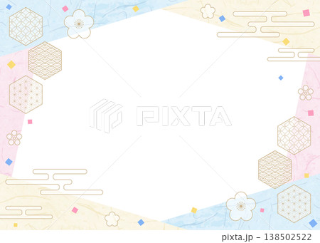 和風のデザインフレーム、和紙、紙吹雪、和柄のデコレーション、背景 138502522