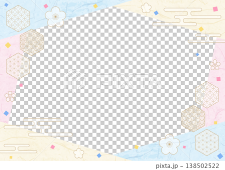 和風のデザインフレーム、和紙、紙吹雪、和柄のデコレーション、背景 138502522