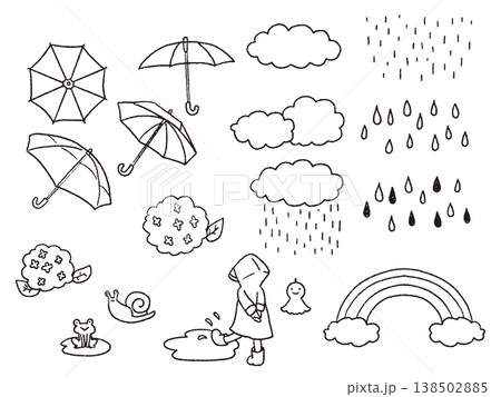 梅雨のかわいいイラストセット線画 梅雨のかわいいイラストセット線画 138502885