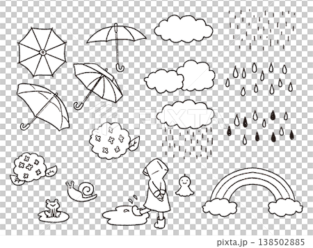 一套可愛的雨季插畫(線條描畫) 一套可愛的雨季插畫(線條描畫) 138502885