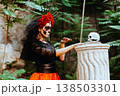 Day of the Dead. Portrait of a goddess speaking to a dead person 138503301