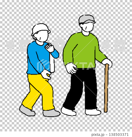 街並みと外出するシニア男女のイラスト 138503371