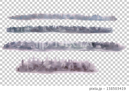 A set of images of distant forests. Isolated watercolor illustrations for websites about nature, ecology, gardening, landscape design, as well as educational and children's books. A set of images of distant forests. Isolated watercolor illustrations for websites about nature, ecology, gardening, landscape design, as well as educational and children's books. 138503419