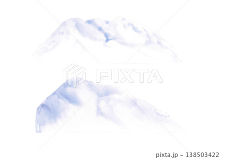 A set of two images of distant snow-capped mountain ranges. Isolated watercolor illustrations for websites about nature, ecology, gardening, landscape design, as well as educational children's books. A set of two images of distant snow-capped mountain ranges. Isolated watercolor illustrations for websites about nature, ecology, gardening, landscape design, as well as educational children's books. 138503422