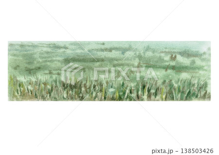 An image of a field of grass stretching into the distance. Isolated watercolor illustration for websites about nature, ecology, gardening, landscape design, as well as educational children's books. An image of a field of grass stretching into the distance. Isolated watercolor illustration for websites about nature, ecology, gardening, landscape design, as well as educational children's books. 138503426