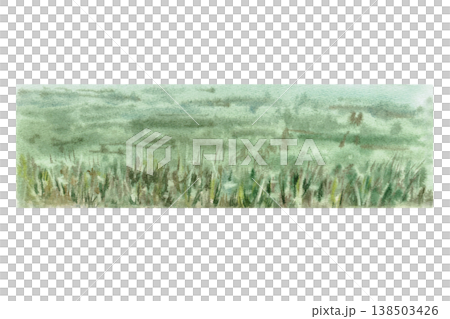 An image of a field of grass stretching into the distance. Isolated watercolor illustration for websites about nature, ecology, gardening, landscape design, as well as educational children's books. An image of a field of grass stretching into the distance. Isolated watercolor illustration for websites about nature, ecology, gardening, landscape design, as well as educational children's books. 138503426