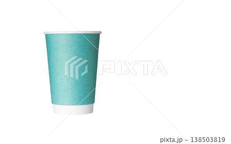 cardboard glass of green color, for coffee or tea on an isolated white background 138503819