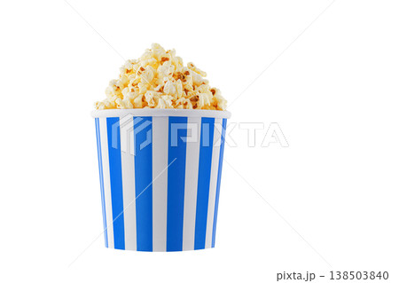 Delicious popcorn, classic box, classic paper cup with Blue stripe, isolated on white background 138503840