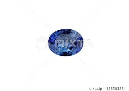 Sapphire blue faceted oval cut stone mineral macro photography on white isolated background Sapphire blue faceted oval cut stone mineral macro photography on white isolated background 138503884