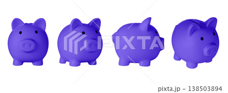 Set Piggy bank pig Purple, violet color on isolated white background Set Piggy bank pig Purple, violet color on isolated white background 138503894