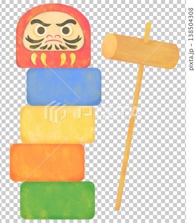 A simple illustration of Daruma Otoshi (a traditional Japanese stacking game). 138504308