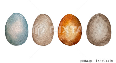 Watercolor illustration set of hand-painted Easter eggs in muted natural tones. Illustration for holiday decor, spring packaging, stationery, greeting cards and festive branding. Watercolor illustration set of hand-painted Easter eggs in muted natural tones. Illustration for holiday decor, spring packaging, stationery, greeting cards and festive branding. 138504316