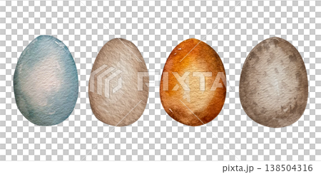 Watercolor illustration set of hand-painted Easter eggs in muted natural tones. Illustration for holiday decor, spring packaging, stationery, greeting cards and festive branding. Watercolor illustration set of hand-painted Easter eggs in muted natural tones. Illustration for holiday decor, spring packaging, stationery, greeting cards and festive branding. 138504316