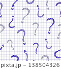 Blue monochrome question mark seamless pattern on checkered background. Decorative punctuation mark and FAQ vector backdrop 138504326