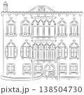 Venetian canal house facade with balcony and gondola black and white illustration 138504730